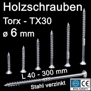 Holzschrauben Senkkopf TORX 6mm CE Konstruktinsschrauben mit Fräsrippen Fräser - Bild 1 von 3