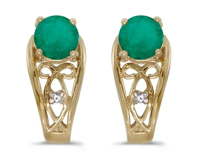 LXR 10k Gelbgold Rund Smaragd und Diamant Ohrringe 0.66 ct - Bild 1 von 2