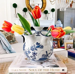 Blue & White Delft Style Windmill Tulipiere Vase 7"L x 7"W - Picture 1 of 9