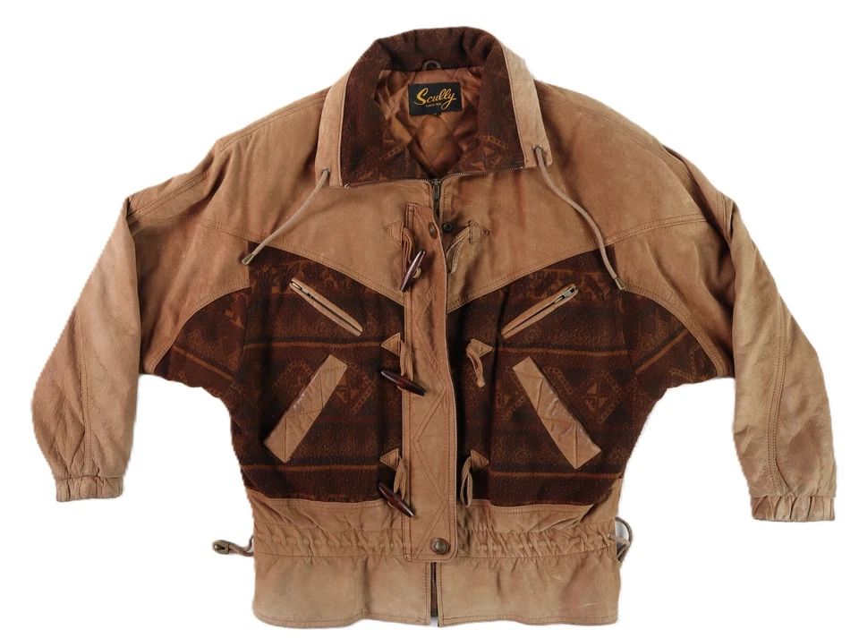 VTG SCULLY Women’s Size 10 Brown Quilt Lined Aztec Leather Jacket - Image 1 of 4