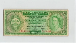 BELIZE $1 Dollar 1976, P-33c Final Date, A/4 209804, Fine, QEII Note. R2 - Picture 1 of 2