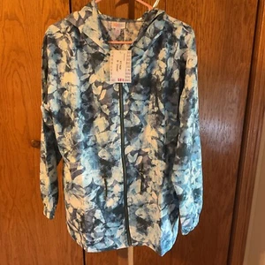 NEW RELEASE LuLaRoe Jackie Jacket Size Medium M Watercolor Blue Nwt Zip Up Hood - Picture 1 of 2