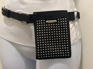 NEW Michael Kors women’s Black Silver Studded Grommet Belt Bag Pouch Purse Small - Picture 1 of 8
