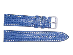 RIOS1931 Genuine Sharkskin Leather Watch Band Strap 20 mm Royal Blue "Wave"
