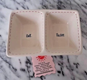 Rae Dunn EAT/TASTE Double Divided Serving Dish Appetizer Farmhouse Decor New - Picture 1 of 3