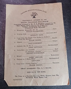 Programa de conciertos del Club Musical Femenino de Calgary 1925 Hotel Palliser Canadá - Imagen 1 de 2