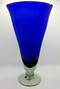 Vintage Art Glass Cobalt Blue Hand Made Fan Shaped Vase 11.5 "Tall 6" Wide - Picture 1 of 6