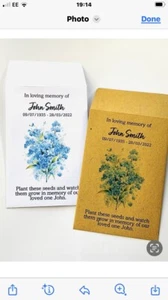 65 Personalised Funeral Favours Seed Packets Forget Me Not Keepsake With Seeds - Picture 1 of 1