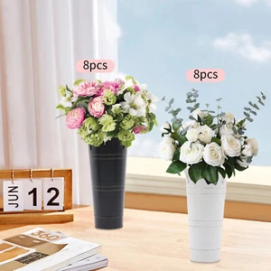 8 Pieces Metal Vases Flower Bucket Vases Black & White Flower Vases for Bouquet - Picture 1 of 13
