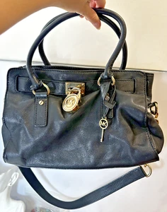 Grande Michael Kors Hebilla Negro Bolso Hombro Cuero Pesado Cremallera Cadena - Imagen 1 de 11