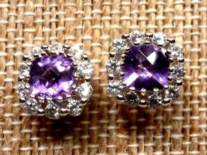 (B5) Sterling Silver African Amethyst Pierced Earrings - New - Picture 1 of 7