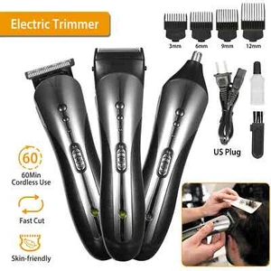 Rechargeable Electric Clean Hair Trimmer Beard Shaver Razor Barber Clipper Set - Picture 1 of 12
