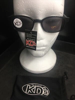 Gafas de sol originales KD #2010 marco negro lentes de humo motociclista de la vieja escuela Foto 1 de 4