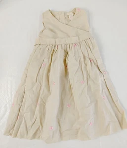 Jillian's Closet Dress Criss-Cross Bodice Beige w Pink Embroid Flowers 5  #15315 - Picture 1 of 5