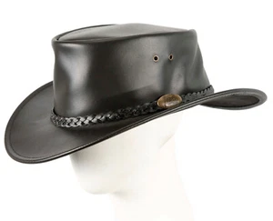 Black Jacaru Leather Australian Outback Hat Made in Australia. Water reistsant - Picture 1 of 9