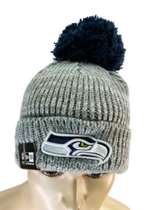 New Era Seattle Seahawks Cuffed Football Sport Beanie Hat with POM,Grey One Size - Picture 1 of 13