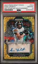 2023 Prizm Draft Picks Sam LaPorta Saturday Star Auto Gold Shimmer /15 PSA 10