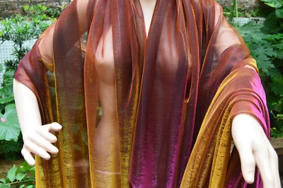 M17 Gold Red Metallic Iridescent 2 Tones Stretch Mesh Net Fabric Material - Image 1 of 4