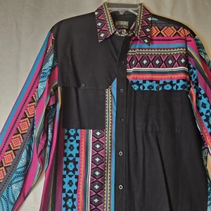 Vintage 90s RoughRider Circle Y Western Shirt Med Men Aztec Colorblock Rodeo  - Bild 1 von 8
