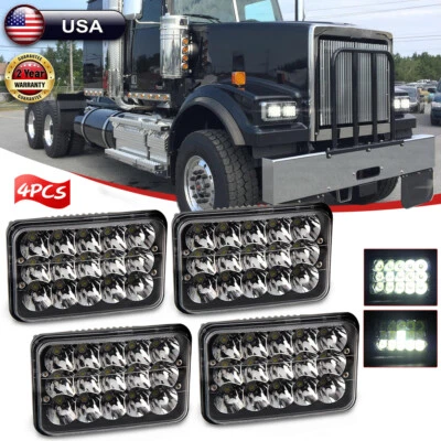 Black 4PCS 4"X6" LED Headlights hi-lo beam For Western Star 4900 Semi 1981-2002 - Image 1 of 4