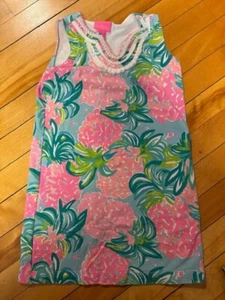 EUC Lilly Pulitzer Girls Cotton Shift Dress Size M 6-7 Years Floral Pink Border - Picture 1 of 3