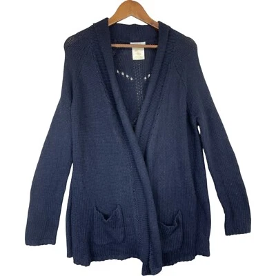 Matty M Knit Cardigan Sweater Womens M Navy Blue Knit Long Sleeve Open Front - Image 1 of 4