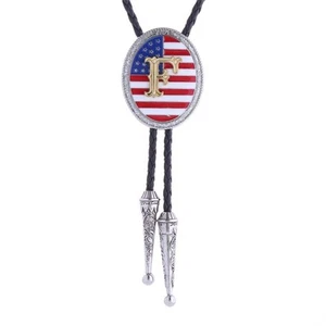 Bolokrawatten Adler für Herren Western Cowboy Anfangsbuchstaben A-Z Leder Bola Tie F - Bild 1 von 4