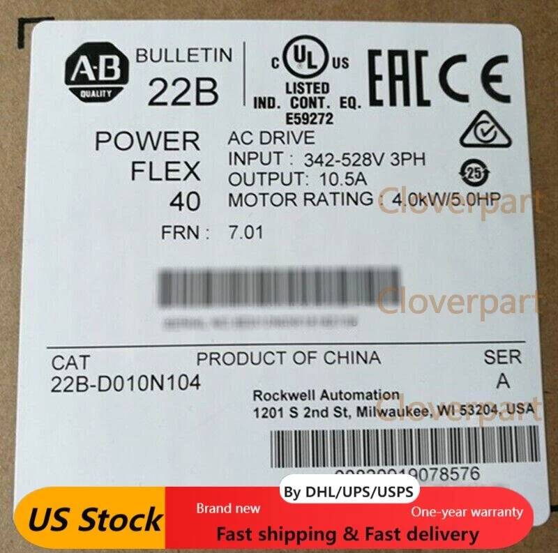 Allen-Bradley 22B-D010N104 PowerFlex 40 4 kW 5 HP AC Drive New - Image 1 of 1