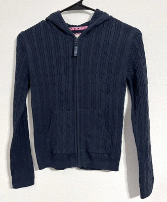 Old Navy Uniform, Girls Navy Blue Ribbed Sweater Jacket with Hood, Large - Image 1 of 4