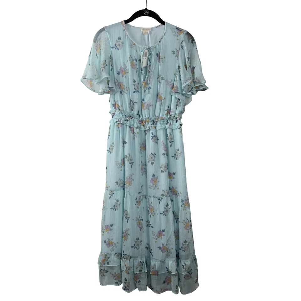 Shoshanna платье женщин размер 2 новом мульти цветочный шелк металлический макси оборки новый с Ярлыками - Изображение 1 из 4