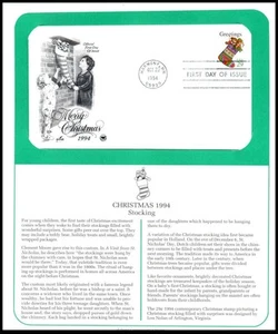 1994 Christmas Stocking Sc 2872 FDC PCS panel, holiday gifts red stocking - Picture 1 of 1
