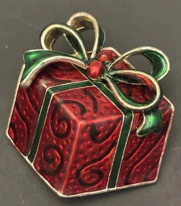 Vintage MJ Halskette Anhänger/Brosche signiert MJ Weihnachtsgeschenk Emaille 2" schwer - Bild 1 von 6