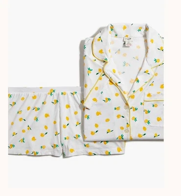 Juego de pijama tejido manga corta estampado J Crew nuevo sin etiquetas - limones blanco amarillo - grande Foto 1 de 4