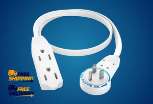 Maximm 16AWG 3-Outlet Flat Plug Extension Cord, 1ft 360° Rotating Grounded Wire, - Picture 1 of 9