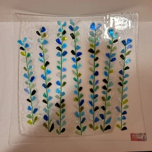 Fused Art Glass Blooming Branches Square Platter Plate Tray Shakuf Design 11.5" - Picture 1 of 3