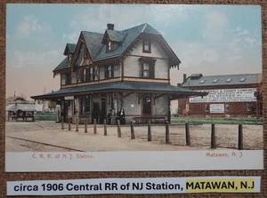 um 1906 Central RR of NJ Station, MATAWAN, N.J POSTKARTE LITHO Farbe DEUTSCHLAND - Bild 1 von 2