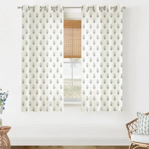 63 Inch Length Sheer Curtains for Living Room,Blue and Green Floral Window Cu... - Picture 1 of 7