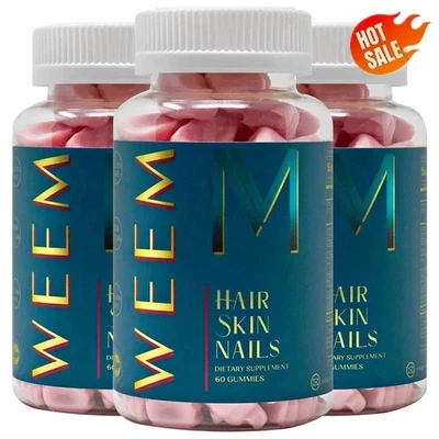 3 BOTTLES WEEM Hair Skin & Nails 60 Gummies - Biotin Vitamins EXP 01/2027 - Image 1 of 2