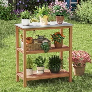 Outdoor Garden Potting Bench Table Acacia Wood Planting Workstation - Picture 1 of 9