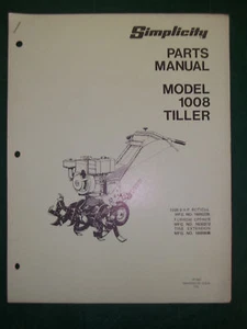 SIMPLICITY PARTS MANUAL MODEL 1008 TILLER - Picture 1 of 1