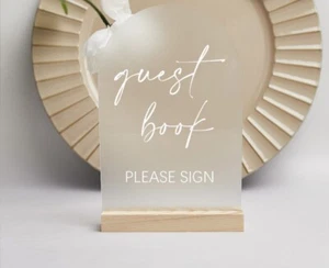 please sign our guest book arched sign on wooden stand - Picture 1 of 2