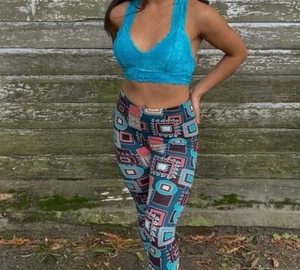 Teal Patchwork Print High Waist Yoga Leggings One Size Fit All $12.00 - Picture 1 of 3