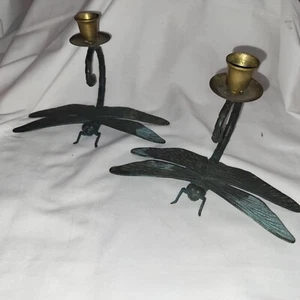 2 - Vintage Andrea by Sadek Messing Metall Outdoor Libelle Kerzenhalter PATINA - Bild 1 von 12