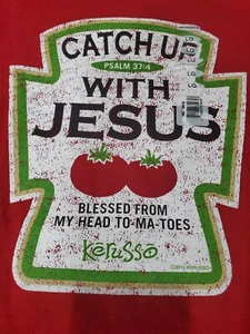 NEW Kerusso Catch Up with Jesus Blessed From My Head ToMaToes Christian TShirt L - Picture 1 of 4