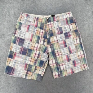 Chor Shorts Mens 38 Chino Flat Front Red Blue White Plaid Patchwork - Picture 1 of 15