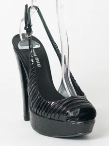 Neu Miu Miu by Prada Schwarz Leder Sandalen EU 40 US 10 - Bild 1 von 7