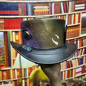 Steampunk Top Hat Dragon Cowboy Leather Top Hat Western Gothic Top hat Biker MC - Picture 1 of 5