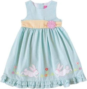 Good Lad Turquoise Bunny Flower Applique Seersucker Easter Dress Girls 5 6 - Picture 1 of 1