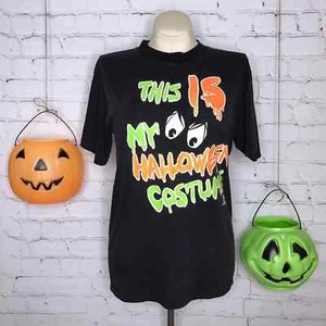 Vintage 90s Black Tee This Is My Halloween Costume by Stadium Court Size L - Picture 1 of 10