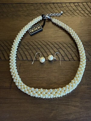 Conjunto de pendientes collar perlas color dorado trenzado plata 925 Honora Foto 1 de 4